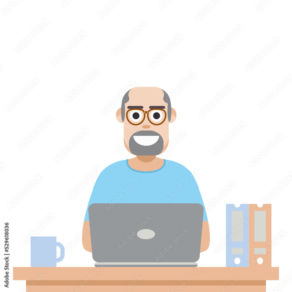 Man Using Laptop For Work From Home Wear T-Shirt Man Using Laptop For Work From Home Wear T-Shirt