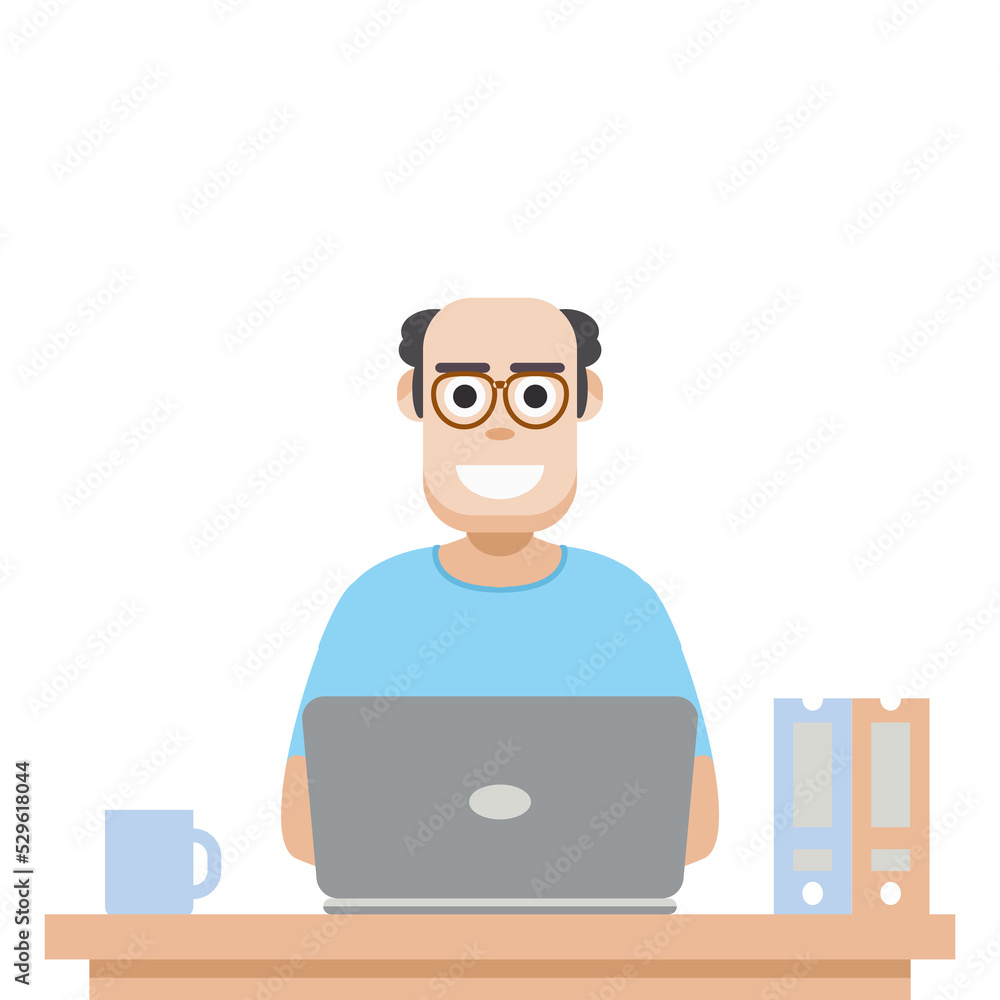 Man Using Laptop For Work From Home Wear T-Shirt Man Using Laptop For Work From Home Wear T-Shirt