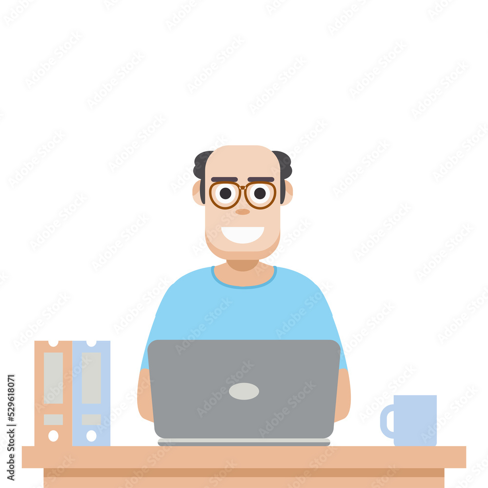 Man Using Laptop For Work From Home Wear T-Shirt Man Using Laptop For Work From Home Wear T-Shirt