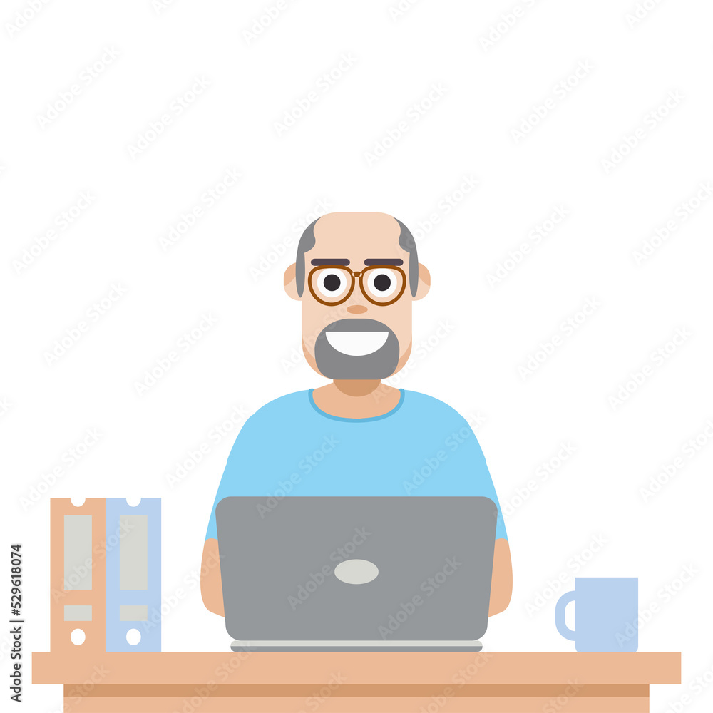 Man Using Laptop For Work From Home Wear T-Shirt Man Using Laptop For Work From Home Wear T-Shirt