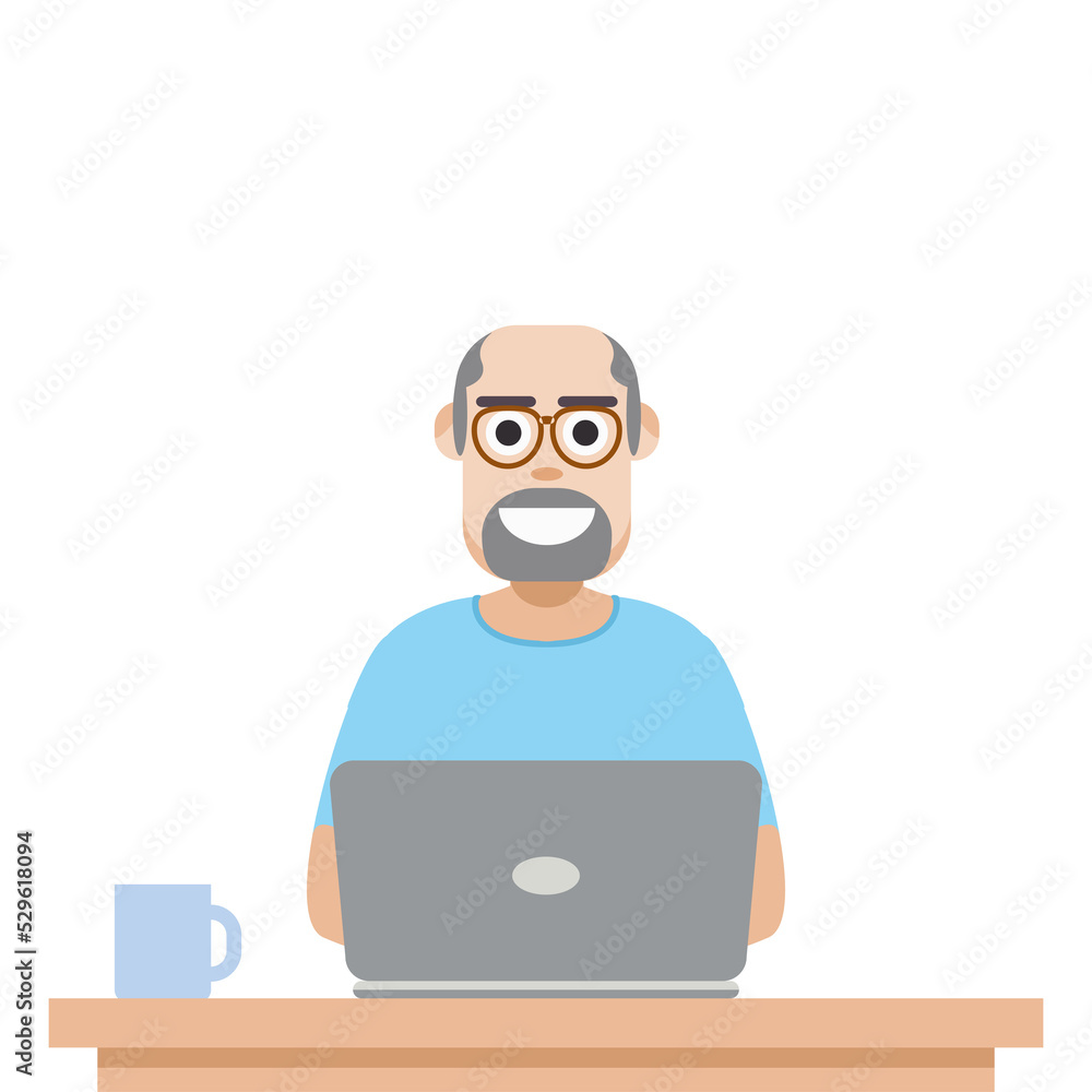 Man Using Laptop For Work From Home Wear T-Shirt Man Using Laptop For Work From Home Wear T-Shirt