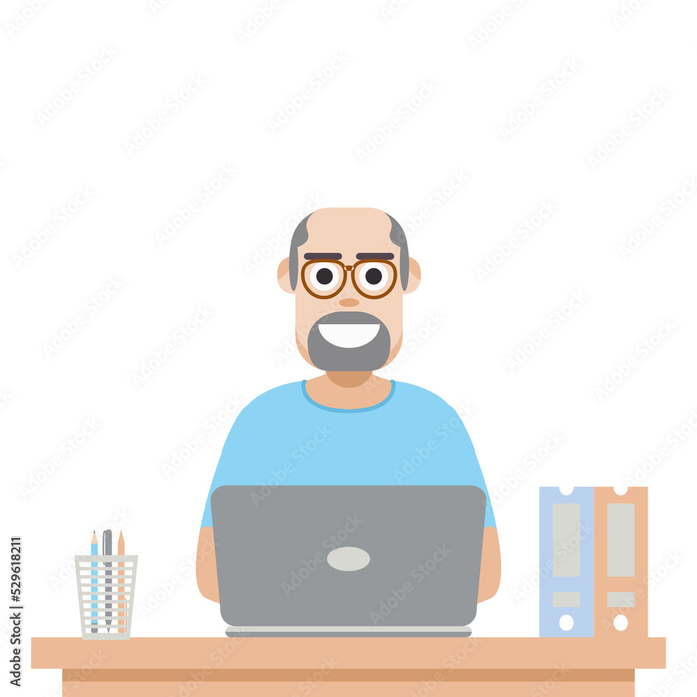 Man Using Laptop For Work From Home Wear T-Shirt Man Using Laptop For Work From Home Wear T-Shirt
