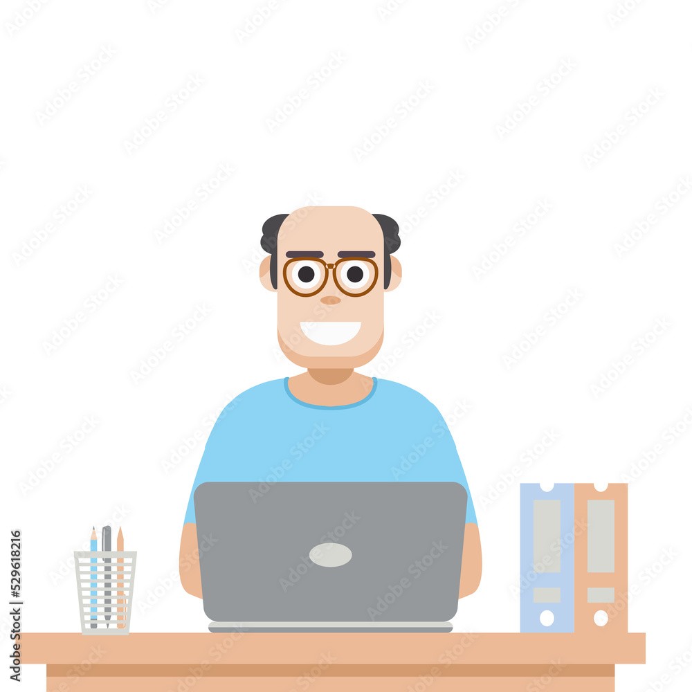 Man Using Laptop For Work From Home Wear T-Shirt Man Using Laptop For Work From Home Wear T-Shirt