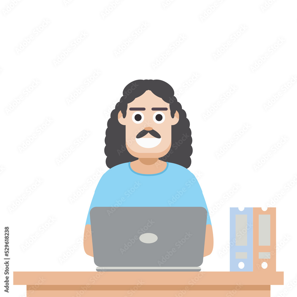 Man Using Laptop For Work From Home Wear T-Shirt Man Using Laptop For Work From Home Wear T-Shirt
