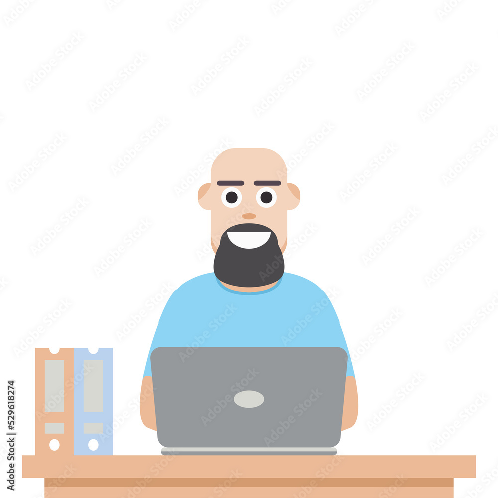 Man Using Laptop For Work From Home Wear T-Shirt Man Using Laptop For Work From Home Wear T-Shirt