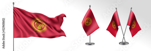 Set of Kyrgyzstan waving flag on isolated background vector illustration photo