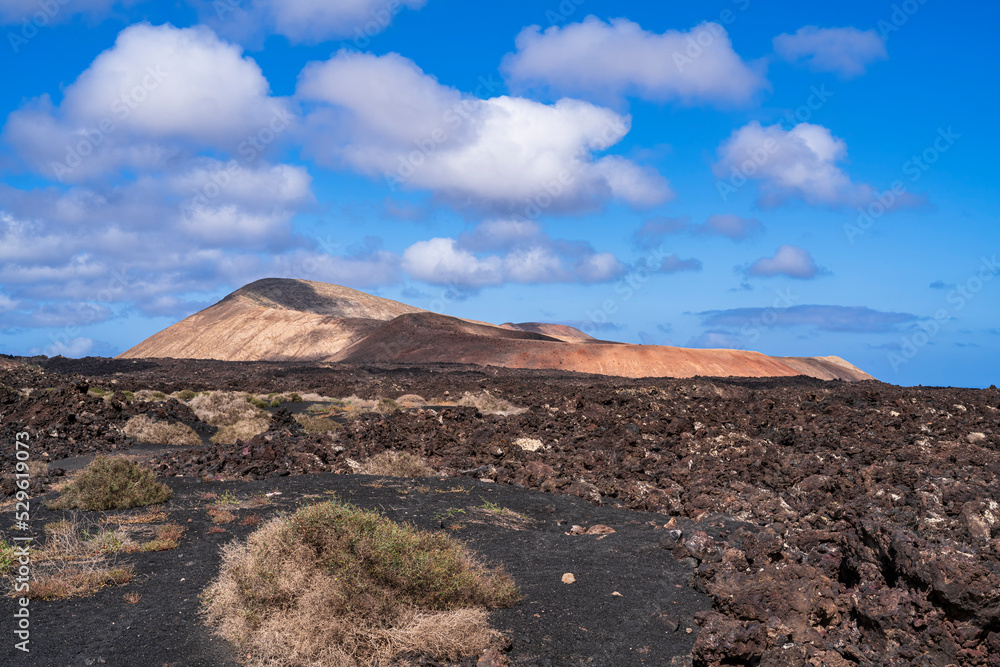 View of the white caldera, the volcano with the largest diameter on the island, Photograph taken in Lanzarote, Spain.