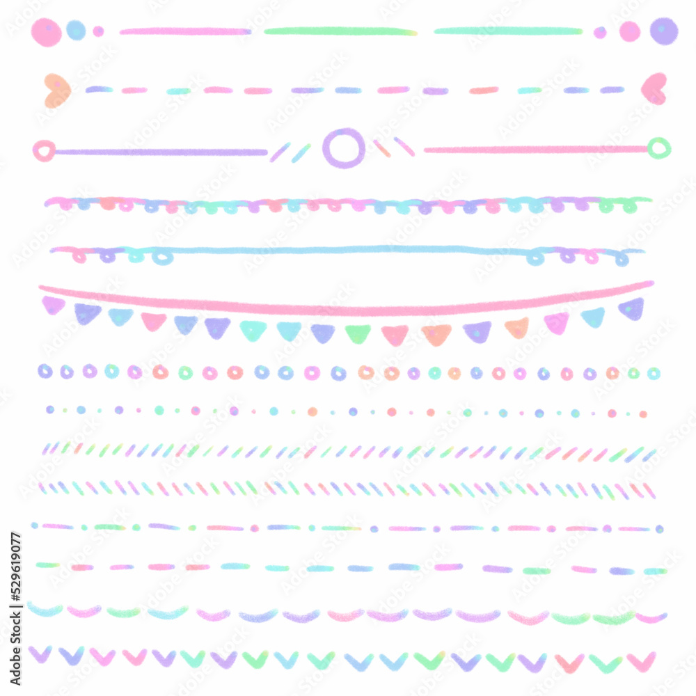 Set Rainbow line dividers, signs and symbols, Hand drawn in doodle style. Set Rainbow line dividers, signs and symbols, Hand drawn in doodle style.