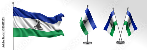 Set of Lesotho waving flag on isolated background vector illustration