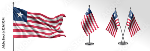 Set of Liberia waving flag on isolated background vector illustration