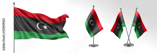 Set of Libya waving flag on isolated background vector illustration photo
