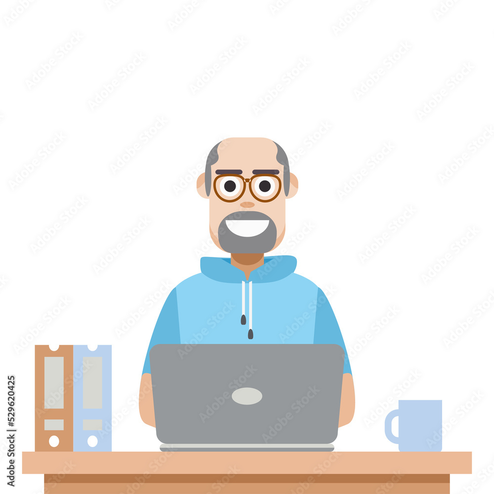 Man Using Laptop For Work From Home Wear Short Hoodie Man Using Laptop For Work From Home Wear Short Hoodie