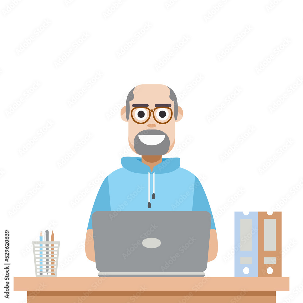 Man Using Laptop For Work From Home Wear Short Hoodie Man Using Laptop For Work From Home Wear Short Hoodie