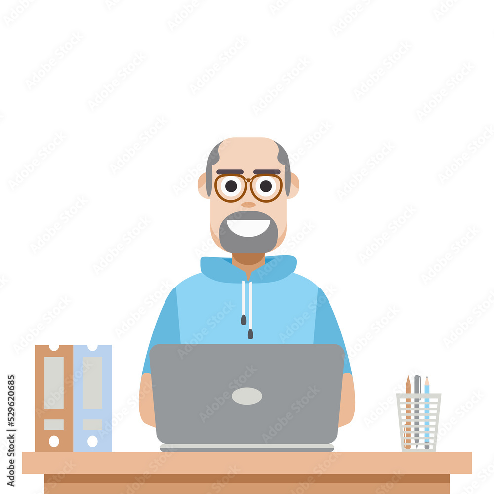 Man Using Laptop For Work From Home Wear Short Hoodie Man Using Laptop For Work From Home Wear Short Hoodie