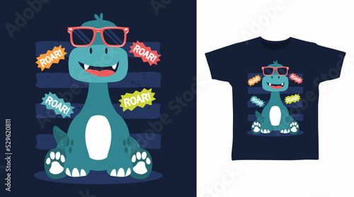 Cute dinosaur cartoon design for tshirt and other use