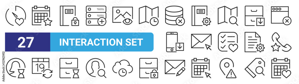set of 27 outline web interaction set icons such as stopwatch, calendar, notebook, notebook, mail, calendar, mail, calendar vector thin icons for web design, mobile app. set of 27 outline web interaction set icons such as stopwatch, calendar, notebook, notebook, mail, calendar, mail, calendar vector thin icons for web design, mobile app.