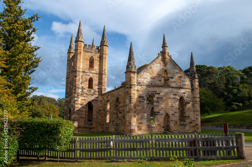 Port Arthur Australia, exterior of church ruins with picket fence