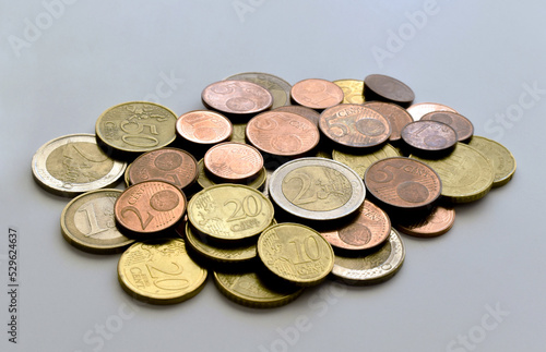 Euro cent coins money on the table. 