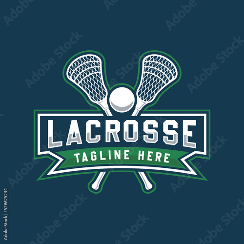 Lacrosse sport logo emblem template on dark background.