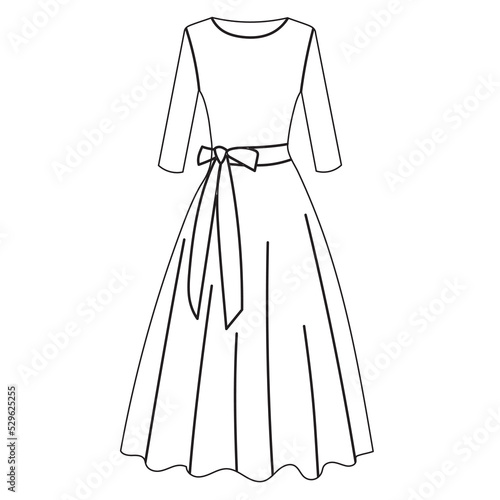 female dress contour sketch, isolated