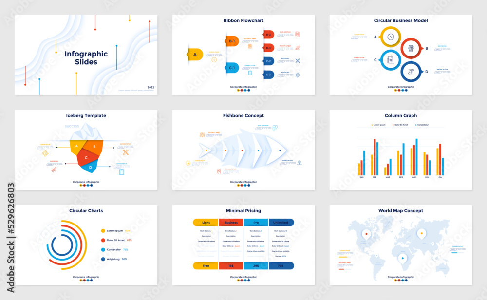 Vector Set of 9 Infographic Templates