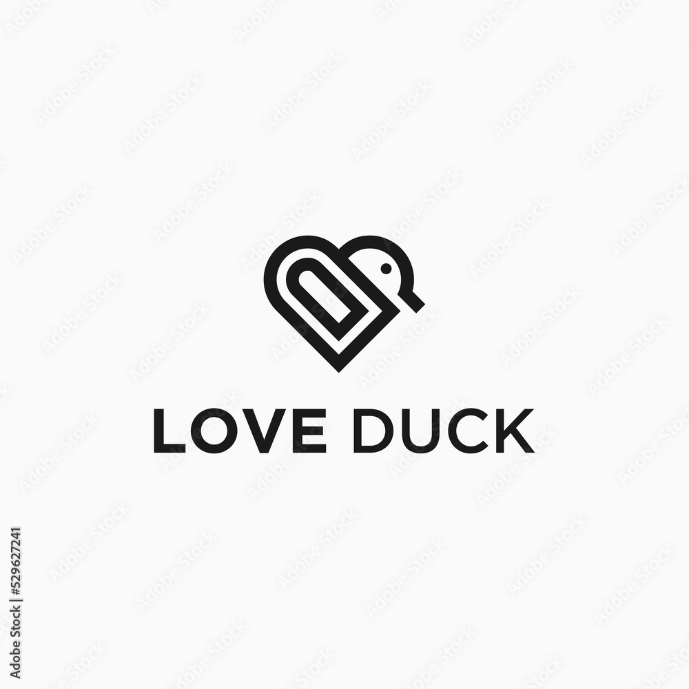 duck with heart logo design vector illustration template