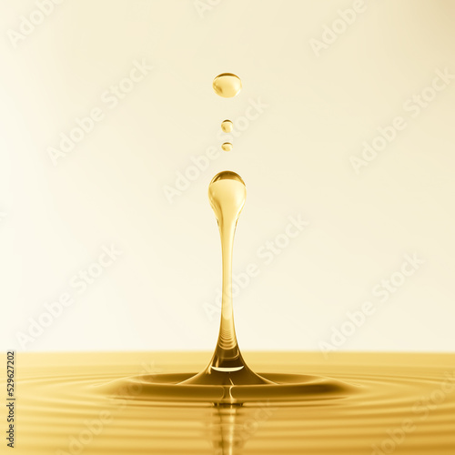 golden oil Liquid Droplet, wellness and beauty products background, 3d rendering.