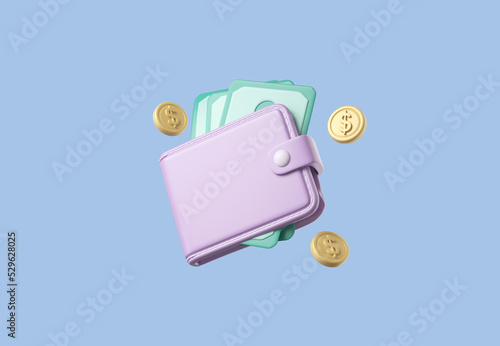 Money Online Payment Concept, Dollar and Coin Icon, 3d rendering. photo