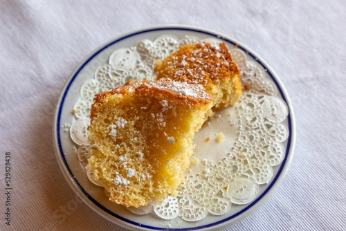 High angle view of slices of pound cake in a plate photo