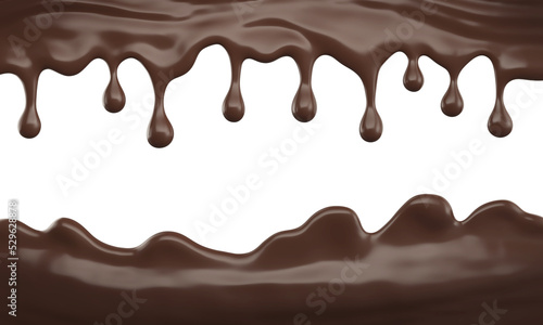 Dripping Melted Chocolate, Liquid Chocolate Cream or Syrup, 3d illustration.