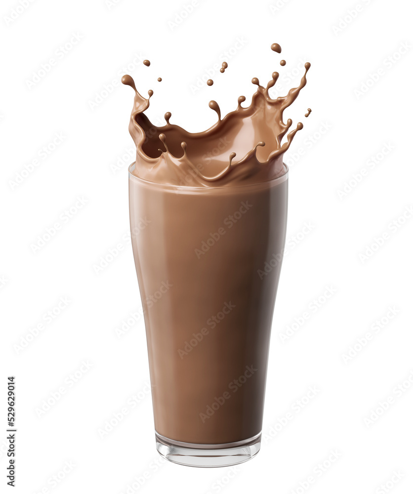 Glass with splashing cocoa, Chocolate Pouring and splash with Clipping Path 3d illustration Glass with splashing cocoa, Chocolate Pouring and splash with Clipping Path 3d illustration