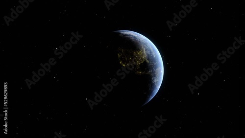 planet earth orbit view from space with America map in dark side