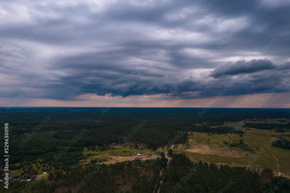 black storm clouds drone view