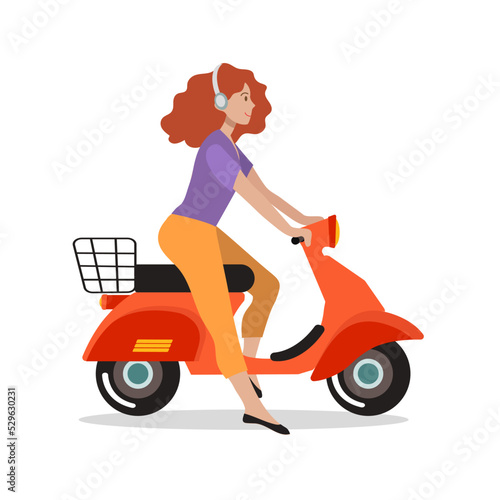 Girl on a scooter. Vector illustration isolated on white background.