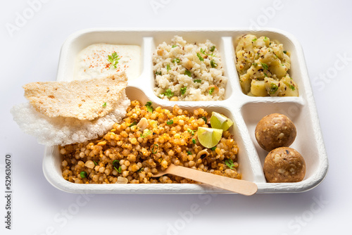 Indian Upwas thali, fasting food platter or thali for home delivery or takeaway parcel for any Vrat
