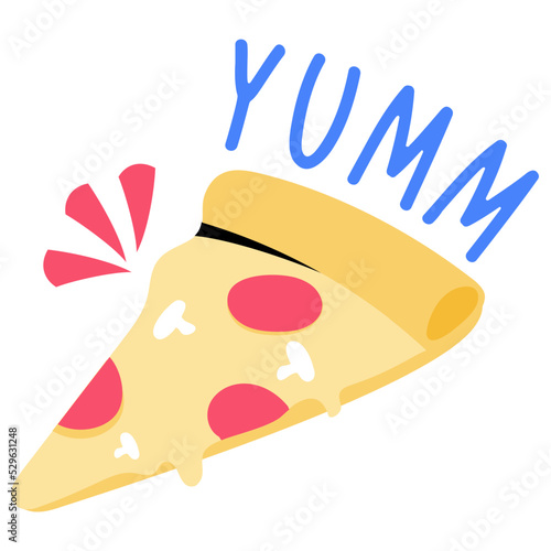 Pizza slice flat vector sticker 