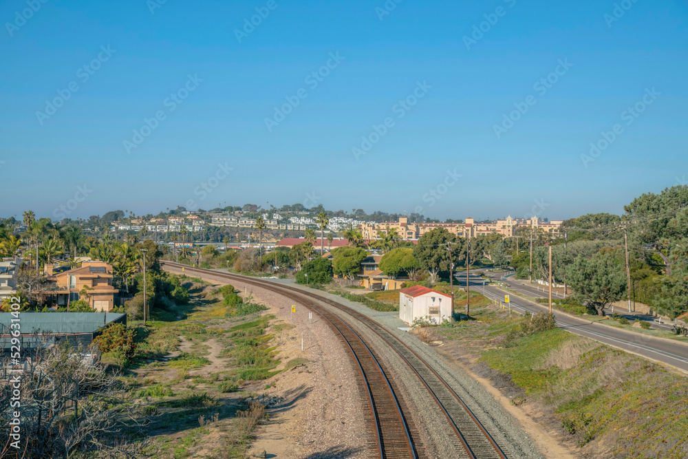 Panoramic view of a scenic seaside town at Del Mar Southern California