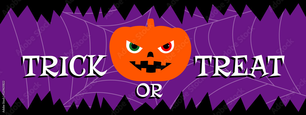 trick or treat banner greeting card design with orange scary pumpkin trick or treat banner greeting card design with orange scary pumpkin