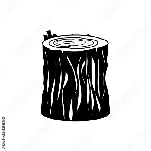 Isolated Tree stump dark engraved silhouettes. Hand drawn vector illustration