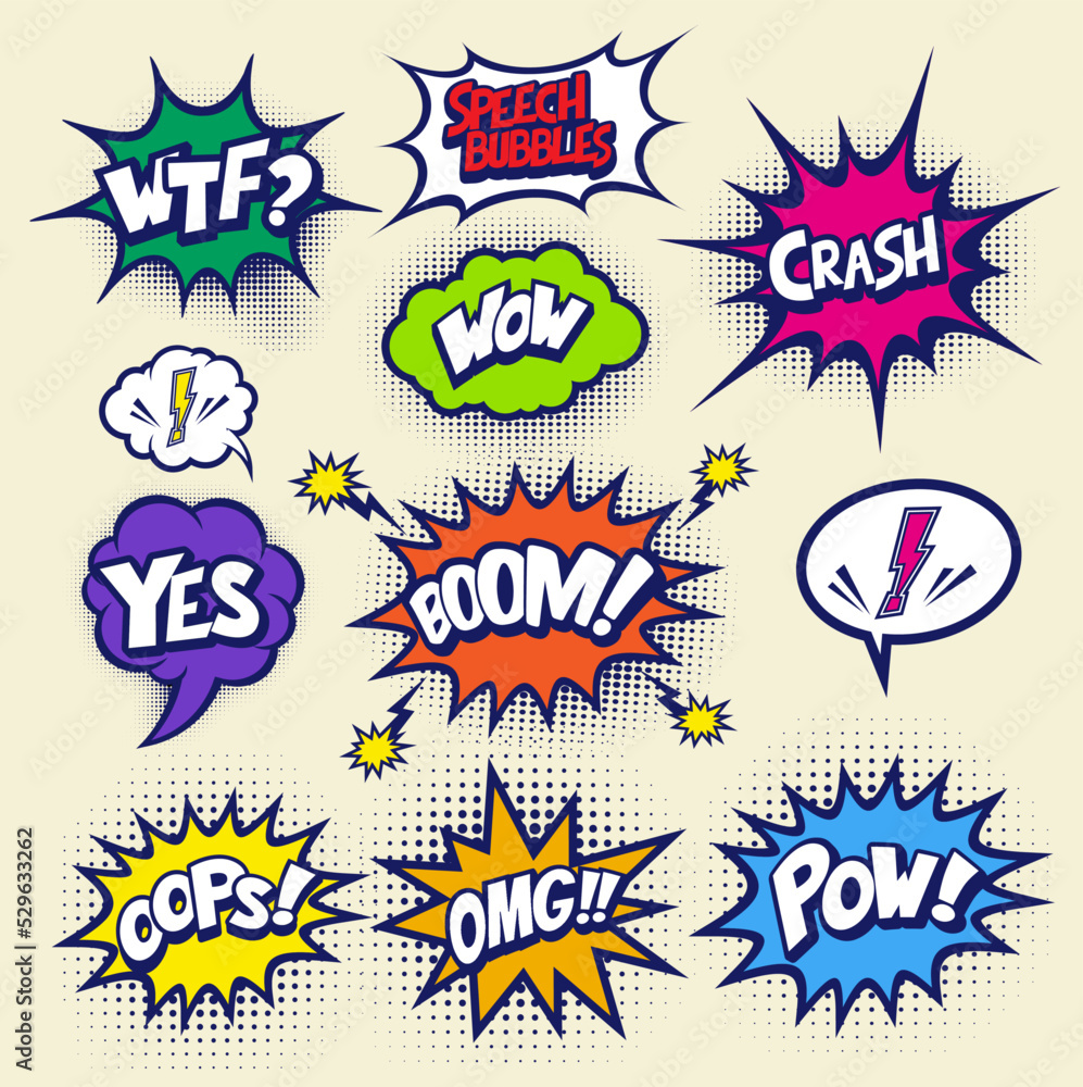 Fototapeta premium Pop art comics book magazine, speech bubble, balloon, box message