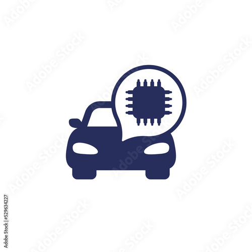 microchip and car icon on white