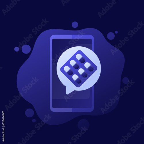 pill reminder app icon with a phone, vector design