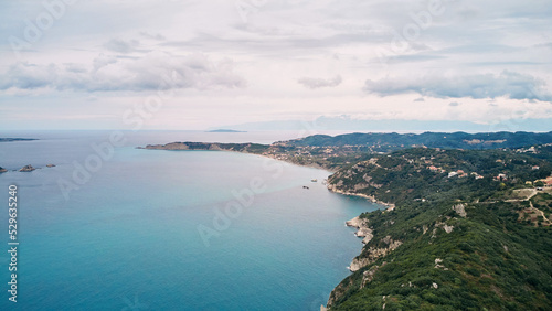 Aerial view of Porto Timoni beach and pirate bay on Corfu island in Greece. Ionian sea. © Dima Anikin