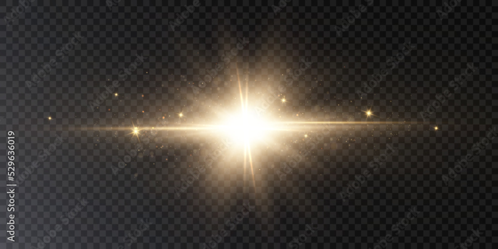 Golden flashes of light and glare. Laser beams of light. Beautiful light flashes. Glowing stripes on a transparent background. Golden flashes of light and glare. Laser beams of light. Beautiful light flashes. Glowing stripes on a transparent background.
