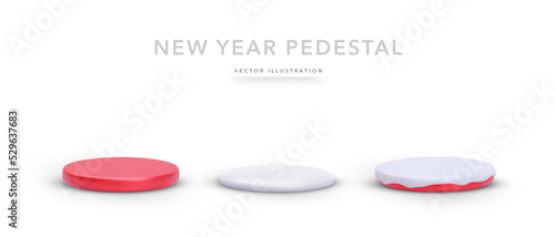 Set of 3d realistic new year pedestal with shadow isolated on white background. Vector illustration