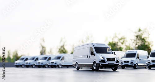 Transportation van and fleet of cargo trucks courier service #529638612