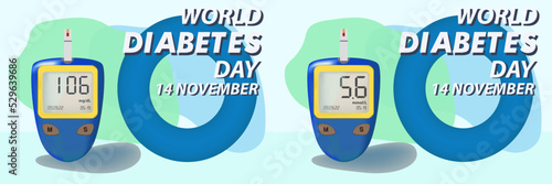 World Diabetes Day. Glucose meter, diabetes sign and abstract background. Measurements in mg\dL and mmol\L