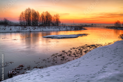 Winter landscape, amazing sundown in winter , Poland Europe, river © Marcin Perkowski