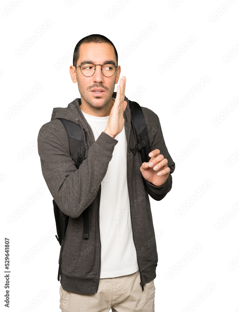 Confident student telling a secret Confident student telling a secret