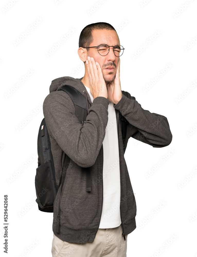 Concerned student doing a gesture of relief Concerned student doing a gesture of relief